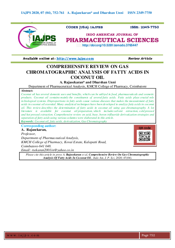 (PDF) COMPREHENSIVE REVIEW ON GAS CHROMATOGRAPHIC ANALYSIS OF FATTY