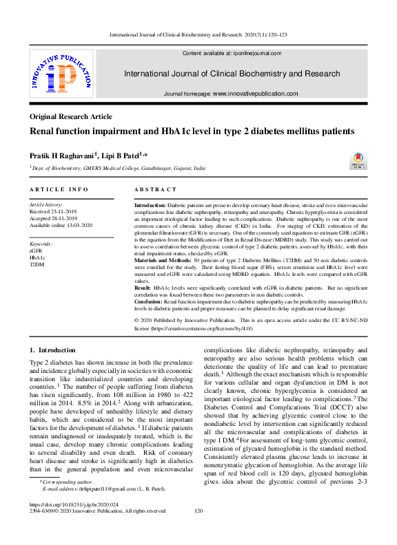 (PDF) Renal function impairment and HbA1c level in type 2 diabetes ...