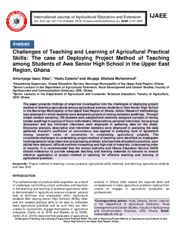 (PDF) Challenges in deploying project method of teaching agriculture ...