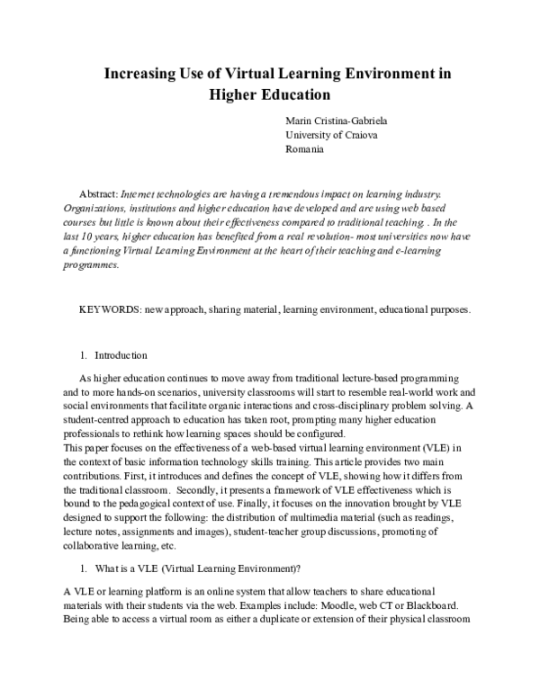 (DOC) Increasing Use of Virtual Learning Environment in Higher Education