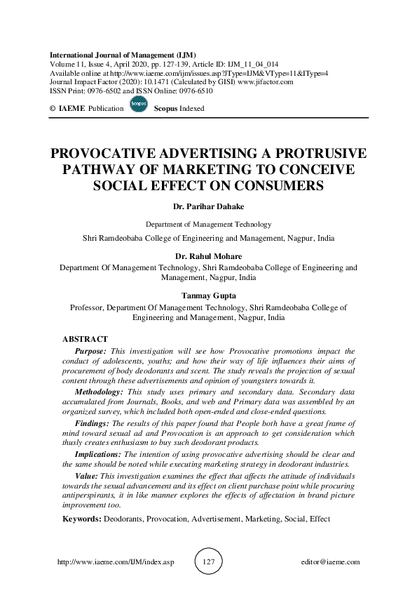 (PDF) PROVOCATIVE ADVERTISING A PROTRUSIVE PATHWAY OF MARKETING TO ...