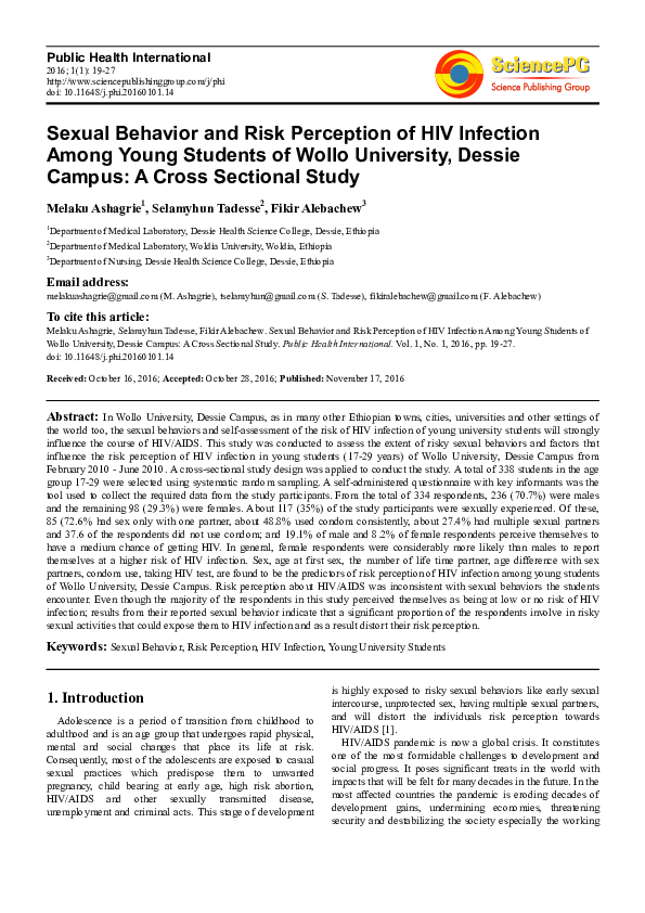 (PDF) Sexual Behavior and Risk Perception of HIV Infection Among Young ...