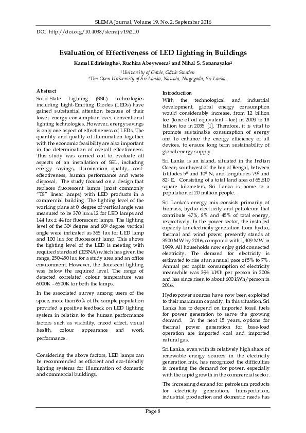 (PDF) Evaluation of Effectiveness of LED Lighting in Buildings