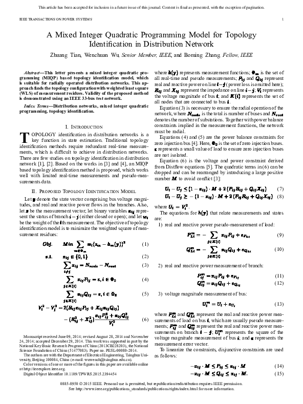 (PDF) A Mixed Integer Quadratic Programming Model for the Low ...