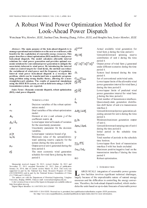 (PDF) A Robust Wind Power Optimization Method for Look-Ahead Power Dispatch
