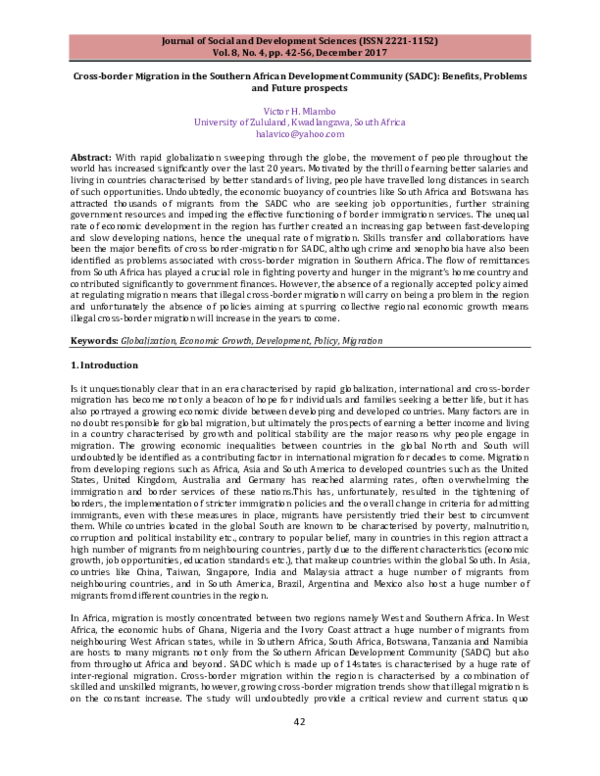 (PDF) Cross-border Migration in the Southern African Development ...