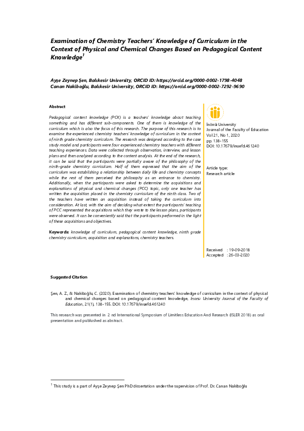 (PDF) Examination of Chemistry Teachers' Knowledge of Curriculum in the ...