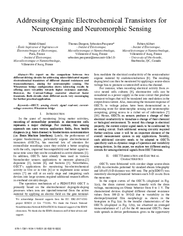 (PDF) Addressing Organic Electrochemical Transistors for Neurosensing ...