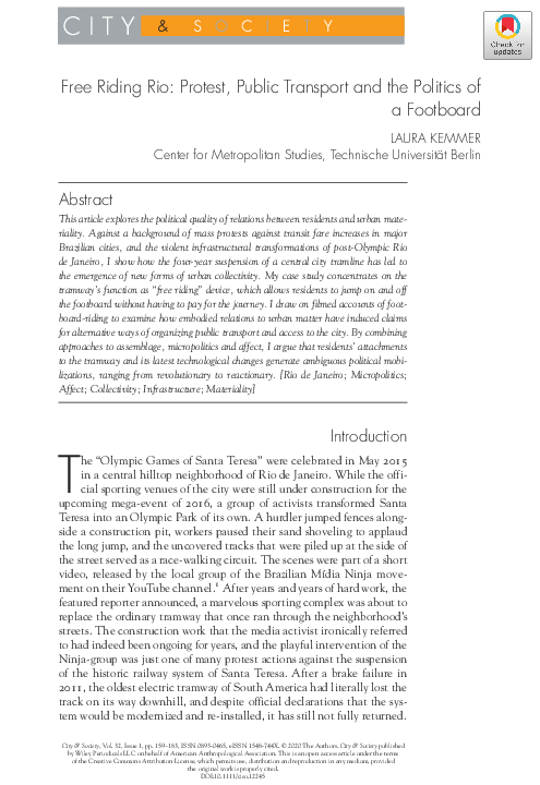 (PDF) Free Riding Rio: Protest, Public Transport and the Politics of a ...