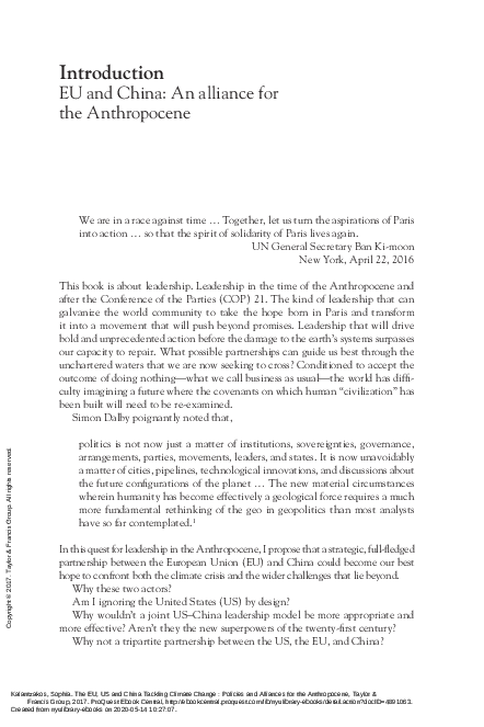 Introduction. The EU, US and China Tackling Climate Change