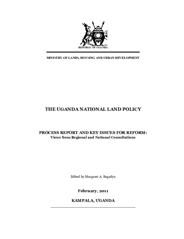 (PDF) THE UGANDA NATIONAL LAND POLICY PROCESS REPORT AND KEY ISSUES FOR