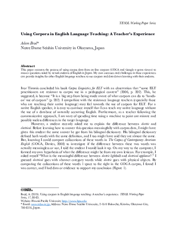 (PDF) Using Corpora in English Language Teaching: A Teacher's Experience