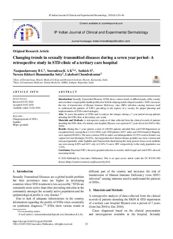 (PDF) Changing trends in sexually transmitted diseases during a seven ...