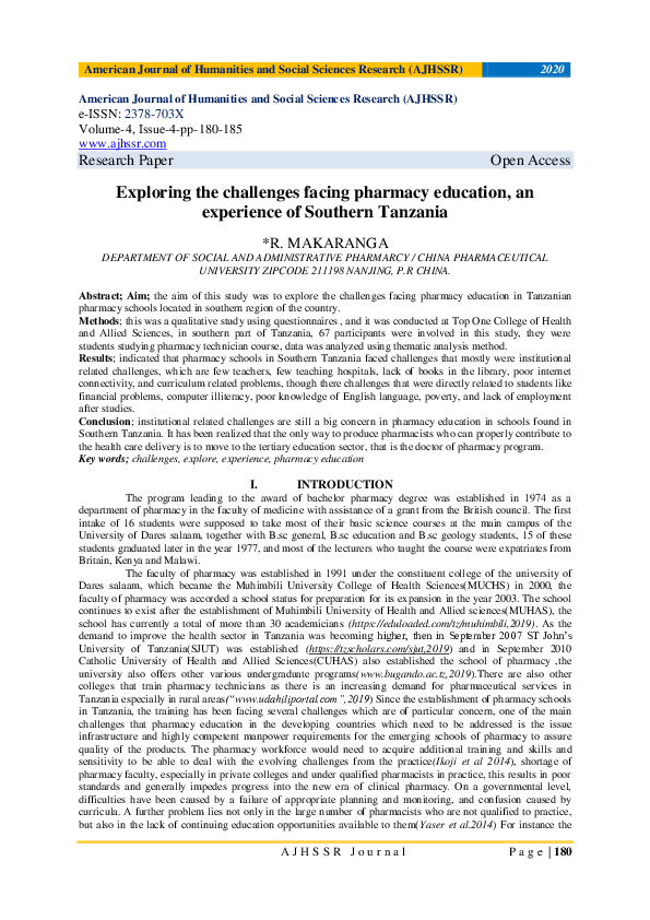 (PDF) Exploring the challenges facing pharmacy education, an experience ...