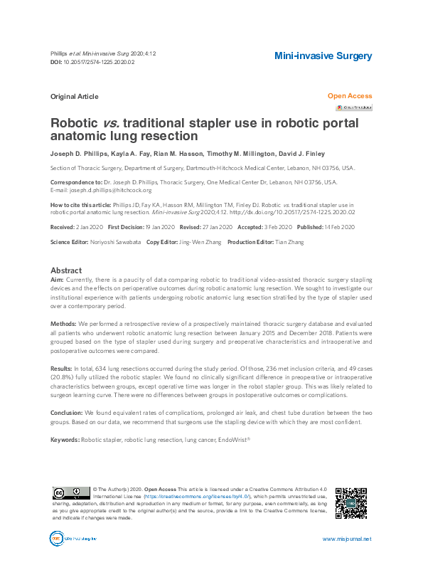 (PDF) Robotic vs. traditional stapler use in robotic portal anatomic