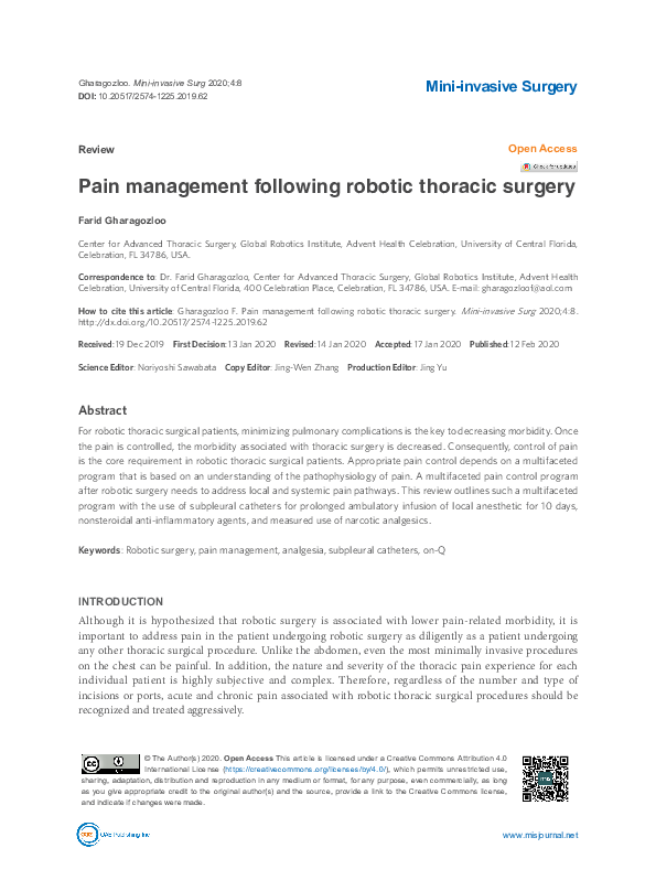 (PDF) Pain management following robotic thoracic surgery