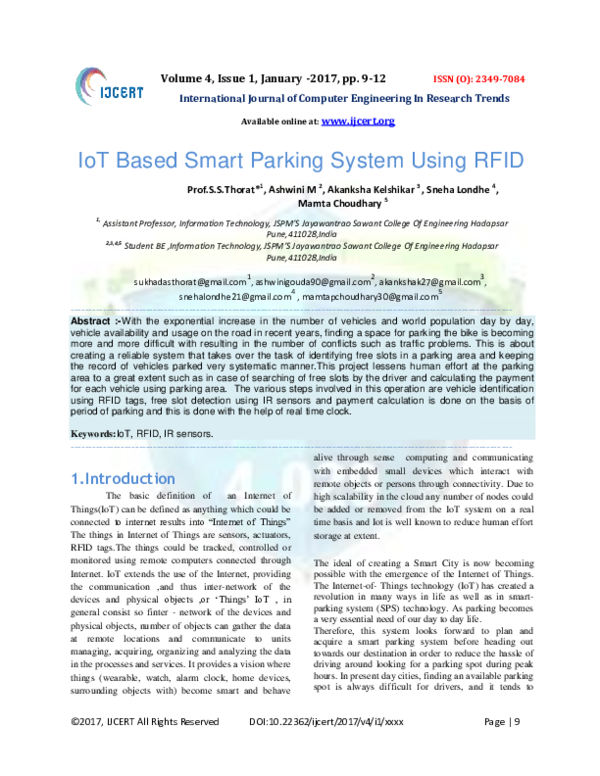(PDF) IoT Based Smart Parking System Using RFID