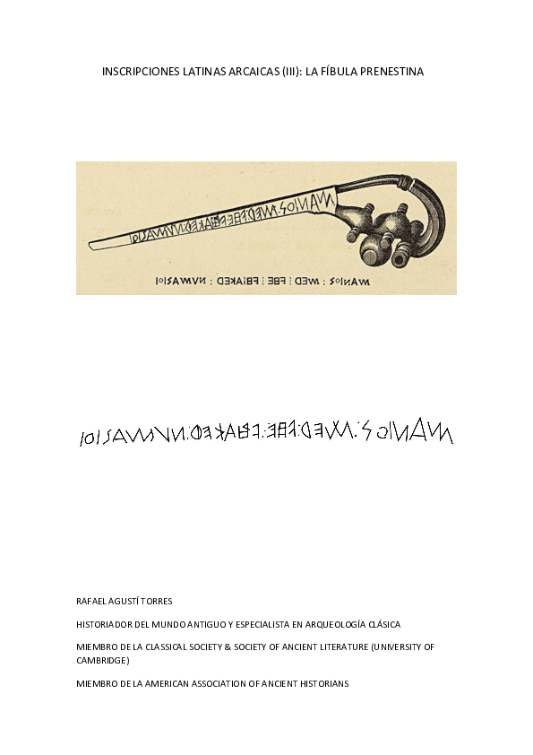 (PDF) INSCRIPCIONES LATINAS ARCAICAS (III) LA FÍBULA PRENESTINA