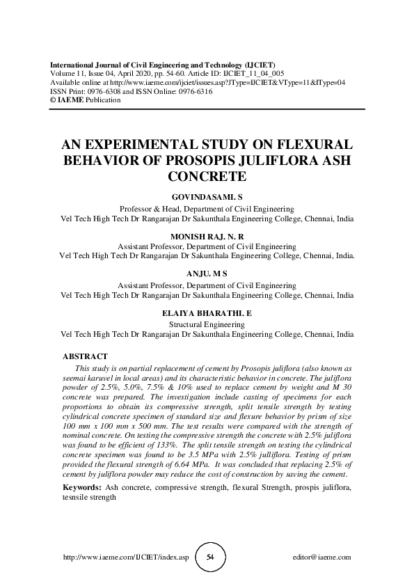 (PDF) AN EXPERIMENTAL STUDY ON FLEXURAL BEHAVIOR OF PROSOPIS JULIFLORA ...