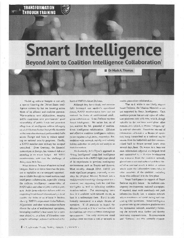 (PDF) Smart Intelligence: From Joint to Coalition Intelligence ...