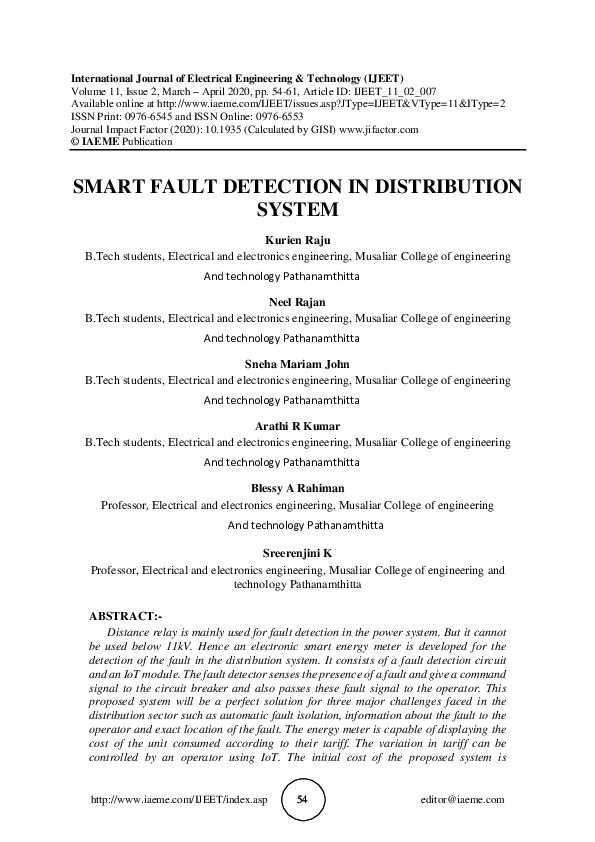 (PDF) SMART FAULT DETECTION IN DISTRIBUTION SYSTEM IAEME Publication