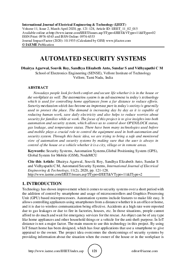 (PDF) AUTOMATED SECURITY SYSTEMS IAEME Publication Academia.edu