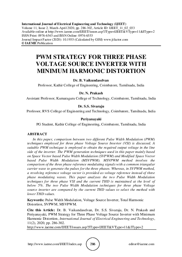 (PDF) PWM STRATEGY FOR THREE PHASE VOLTAGE SOURCE INVERTER WITH MINIMUM ...