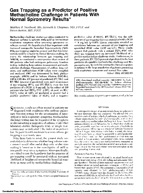 (PDF) Gas Trapping as a Predictor of Positive Methacholine Challenge in