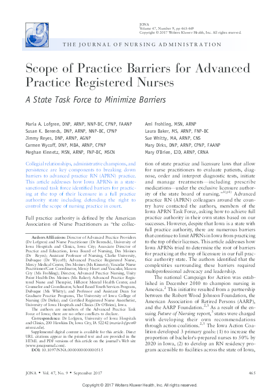 (PDF) Scope of Practice Barriers for Advanced Practice Registered