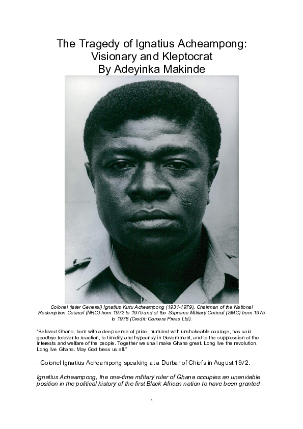 (PDF) The Tragedy of Ignatius Acheampong Visionary and Kleptocrat