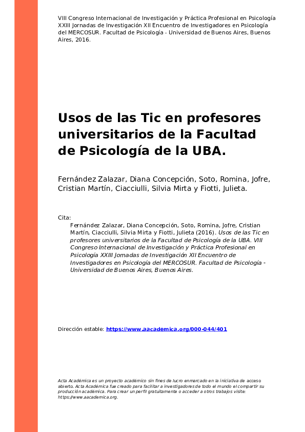 (PDF) Uso de las TICs en profesores universitarios de la Facultad de ...