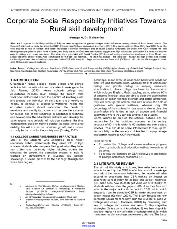 (PDF) Corporate Social Responsibility Initiatives Towards Rural skill ...
