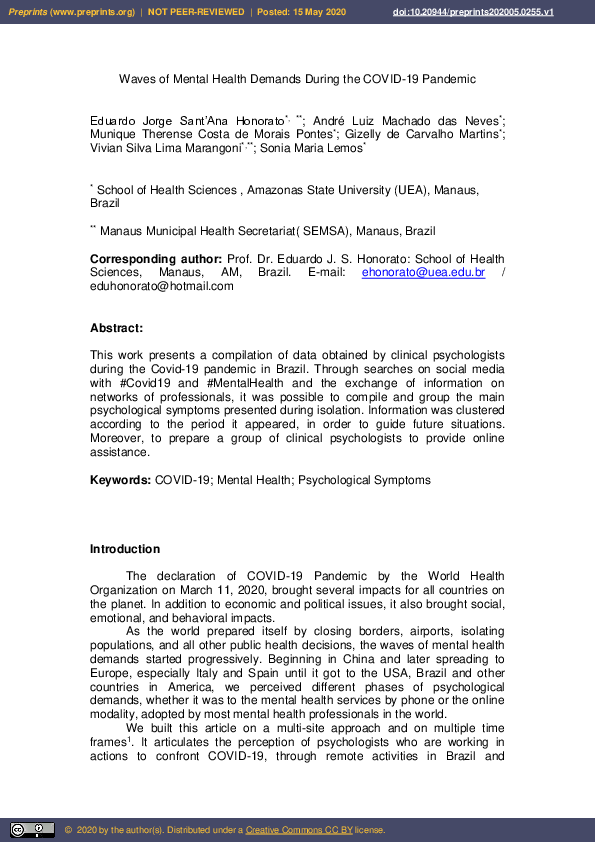 (PDF) Waves of Mental Health Demands During the COVID-19 Pandemic