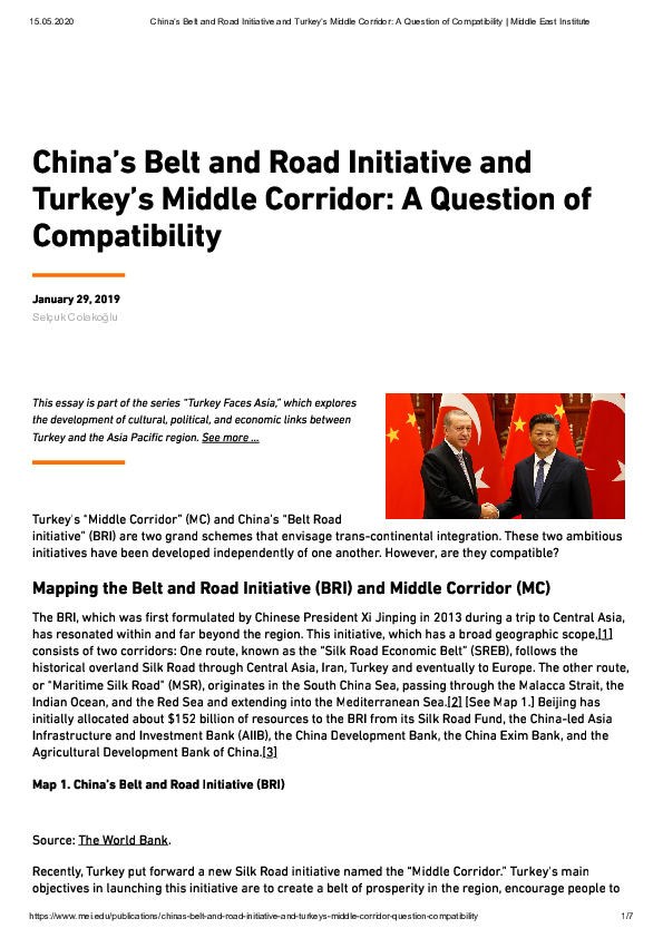 (PDF) China’s Belt and Road Initiative and Turkey’s Middle Corridor A