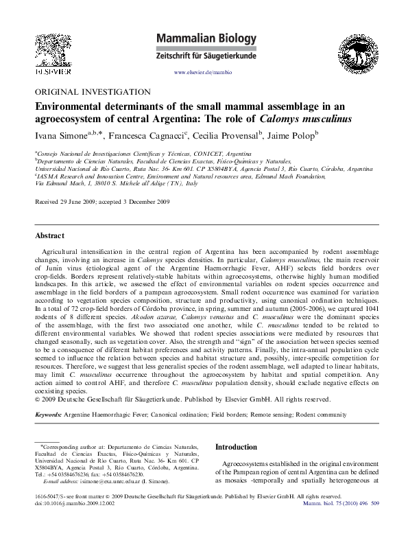 (PDF) Environmental determinants of the small mammal assemblage in an ...