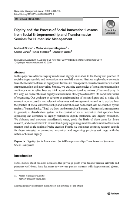 (PDF) Dignity and the Process of Social Innovation: Lessons from Social ...
