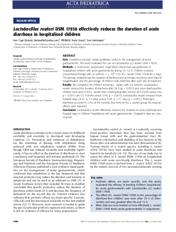 (PDF) Lactobacillus reuteri DSM 17938 effectively reduces the duration ...