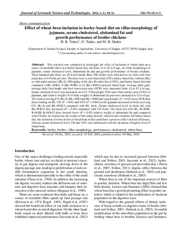 (PDF) Effect of wheat bran inclusion in barley-based diet on villus ...