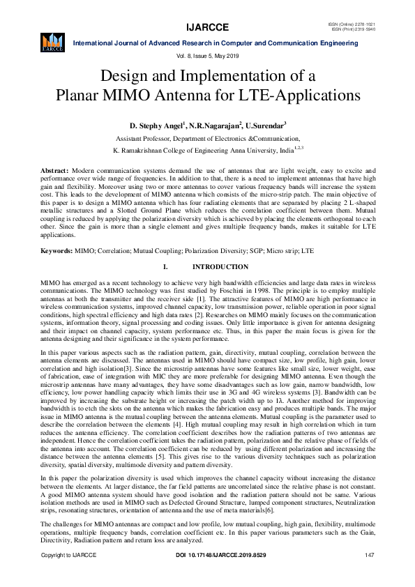 (PDF) Design and Implementation of a Planar MIMO Antenna for LTE ...