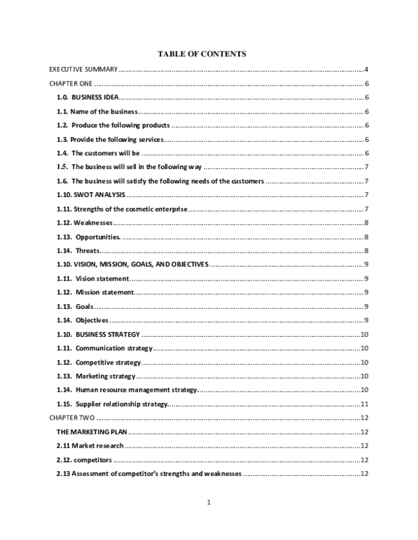 cosmetics business plan example