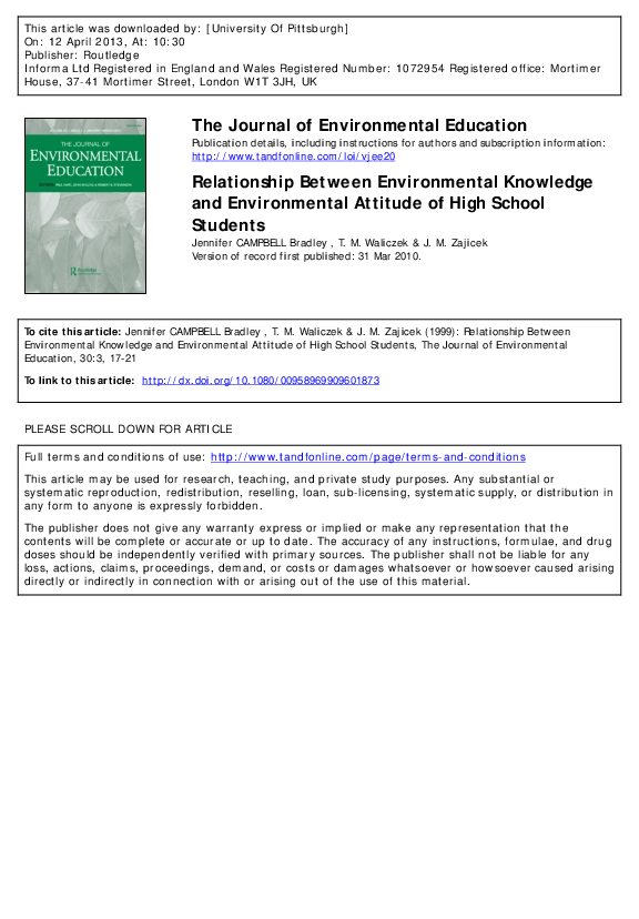 (PDF) Environmental Knowledge and Environmental Attitude of High School ...