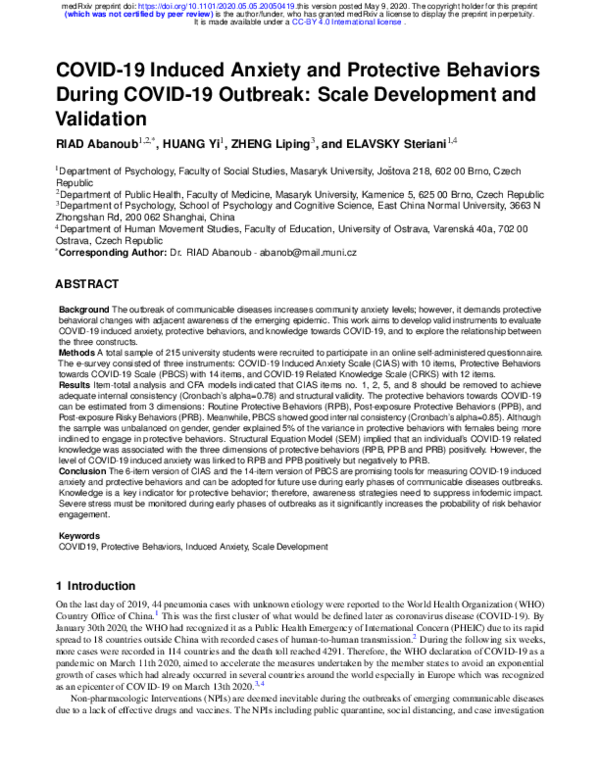 (PDF) COVID-19 Induced Anxiety and Protective Behaviors During COVID-19 ...