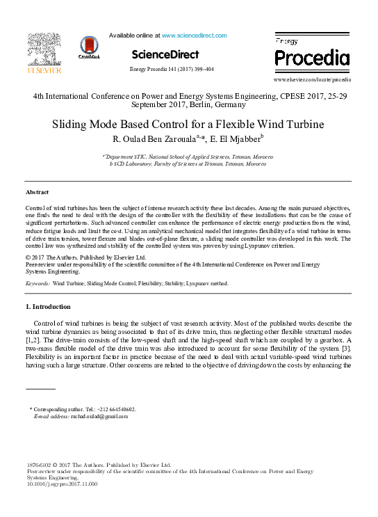 (PDF) Sliding Mode Based Control for a Flexible Wind Turbine