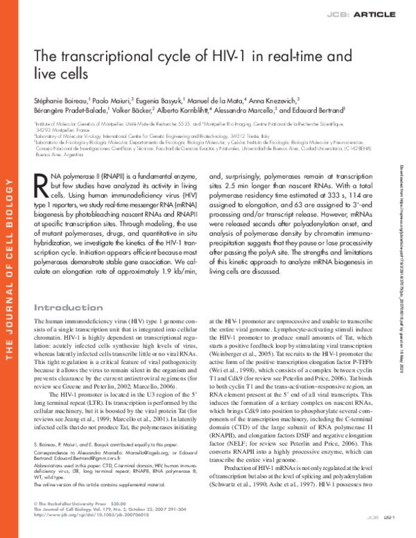 (PDF) The transcriptional cycle of HIV-1 in real-time and live cells