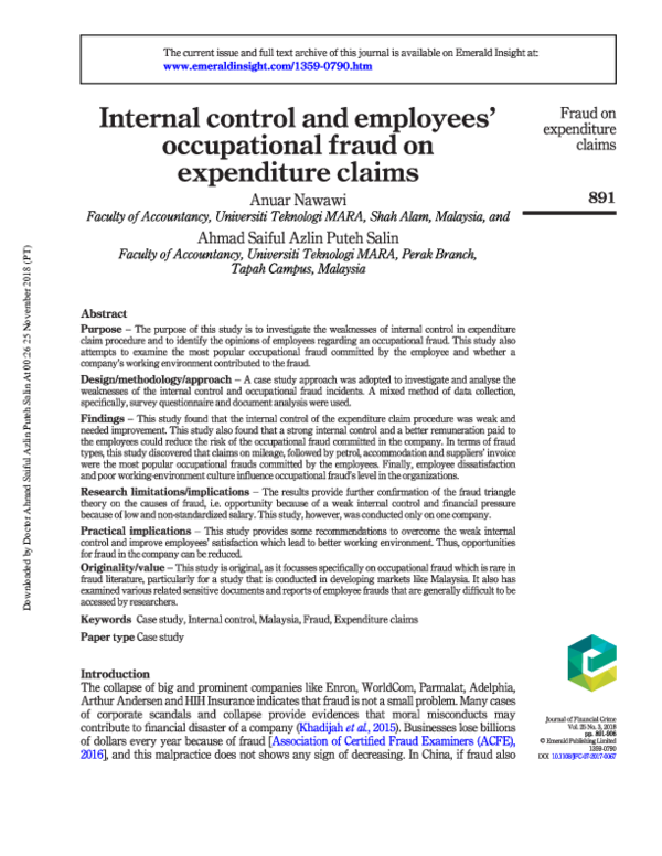 (PDF) Internal control and employees’ occupational fraud on expenditure ...
