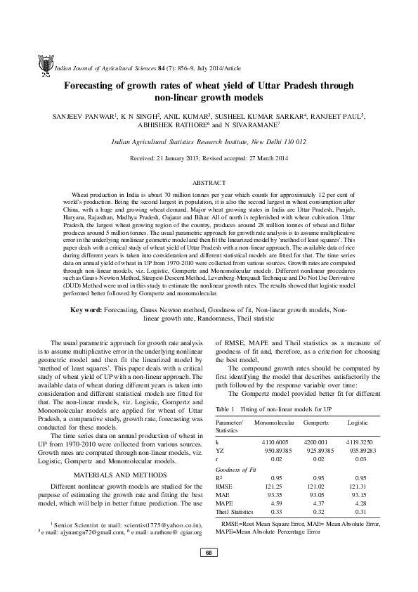 (PDF) Forecasting of growth rates of wheat yield of Uttar Pradesh ...