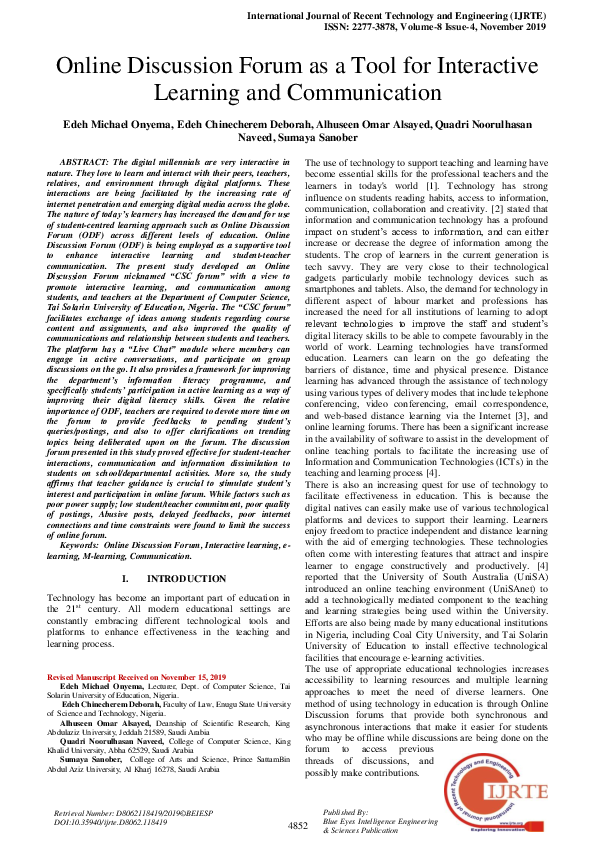 (PDF) Online Discussion Forum as a Tool for Interactive Learning and ...
