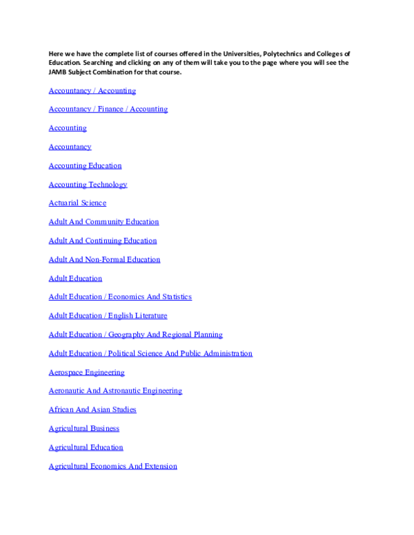 (DOC) JAMB Subject Combination and Admission Requirements for all