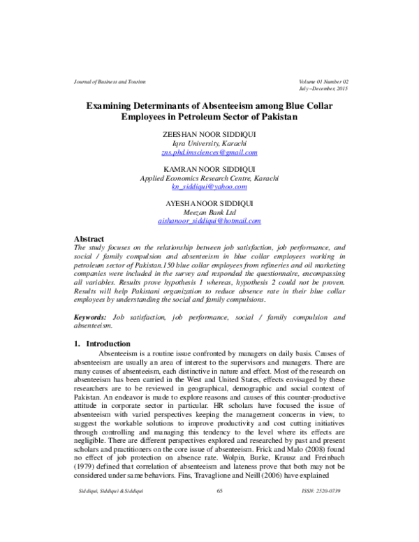 (PDF) Examining Determinants of Absenteeism among Blue Collar Employees ...
