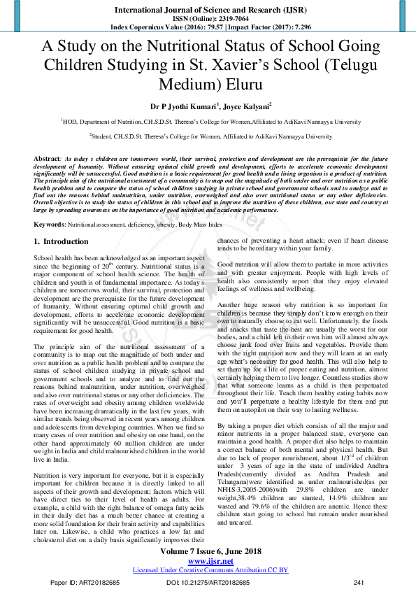 (PDF) A Study on the Nutritional Status of School Going Children ...